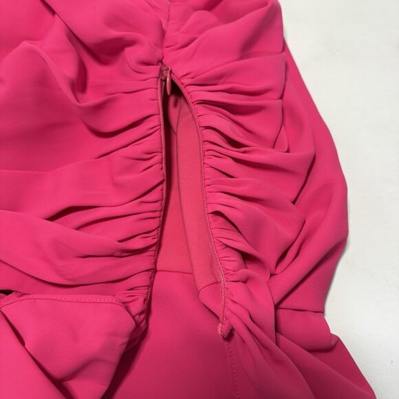 Amanda Uprichard BEXLEY One Shoulder Blouse Size L Lacquer Pink Long Sleeve Tie - Picture 8 of 11